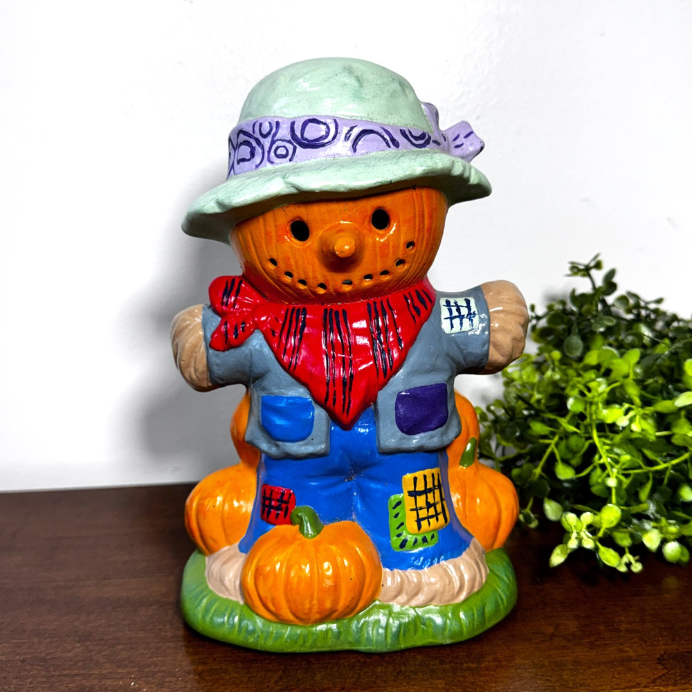 Vintage Halloween Pumpkin Jack-o-Lantern Scarecrow Ceramic Mold 1970’s Handmade